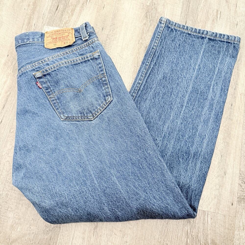 Vintage 1995 Levi's 501 Jeans Mens Tag 36x30 Button-Fly 501-0000 USA Made 33x28